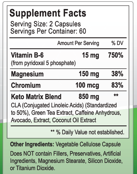 KetoShred Nutrition Label